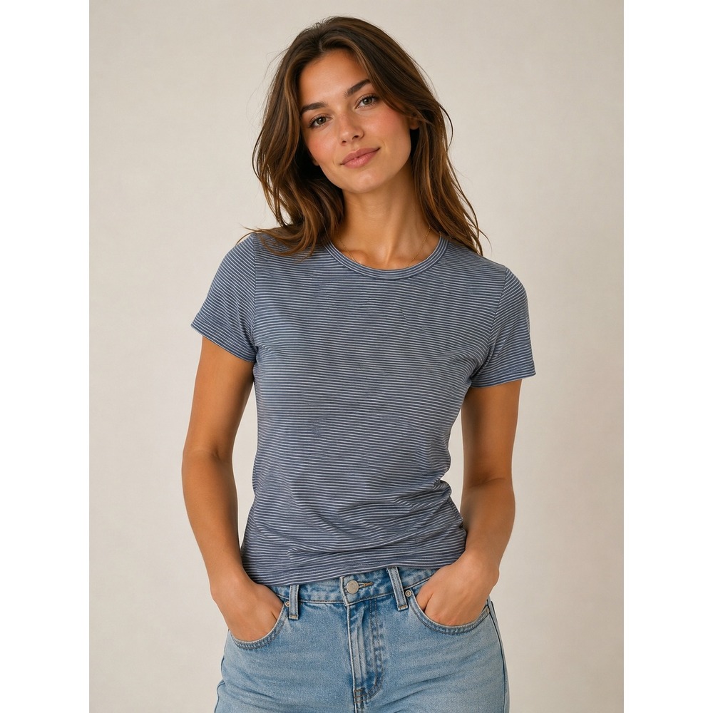 Theory Rodiona 2 Surf Stripe Blue White Pima Cotton T-Shirt Small